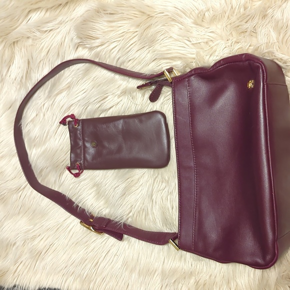 Leather Oxblood Etienne Aigner Bag Purse With Bonus Eyeglass Glass Pouch - Picture 1 of 13